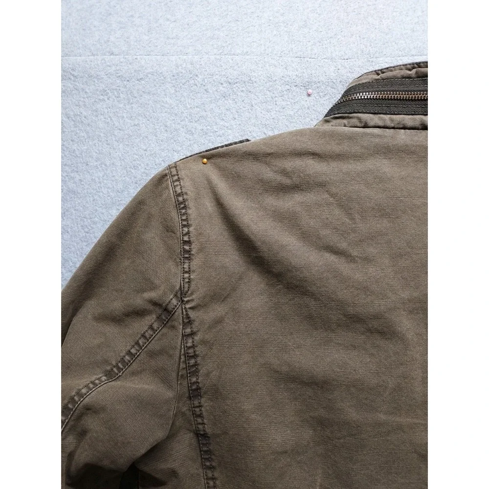 Levis Men Field Jacket S Brown Utility Zip Front Stand Collar Pockets Workwear